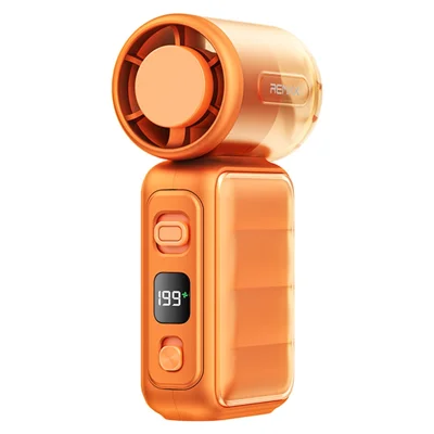 Ventilateur portable mini handheld REMAX RS-SF25, 199 niveaux de vitesse, affichage LED, ventilateur de refroidissement pour voyage et plein air - Orange