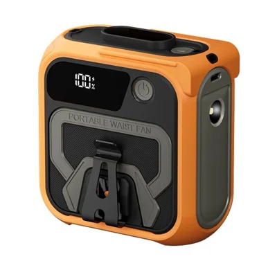 Z13 Ventilador de Cintura 5 Niveles de Velocidad Pantalla Digital Ventilador Portátil para el Cuello con Linterna LED Integrada para Exterior - Naranja
