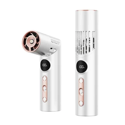 Mini ventilador de forma de barra de labios 2 en 1 con linterna LED, velocidades ajustables, ventilador de mano plegable, blanco