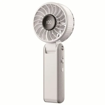 Ventilateur pliable RD26 réglable 100 vitesses, 3000 mAh, mini ventilateur portable, sur table ou autour du cou, avec affichage LED - Blanc