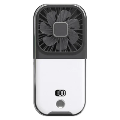 F30 Pro Digital Display Folding Fan Power Bank Function 4 Speeds Cooling Fan with Neck Lanyard - Black+White