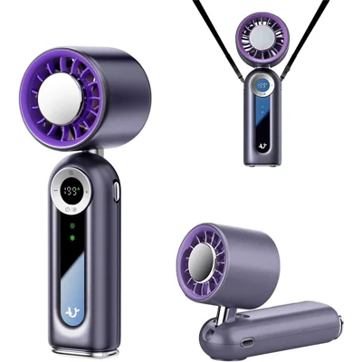 JF163 3-en-1 Ventilador de Enfriamiento Portátil 4000mAh con USB-C Recargable, Ventilador de Escritorio, de Mano y para Colgar en el Cuello - Gris