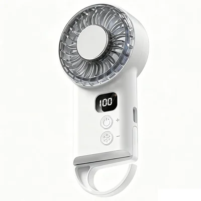 X33 Tragbarer Handventilator mit Halbleiterkühlung 1800mAh LED-Anzeige Tischmini-Ventilator mit Haken - Weiß