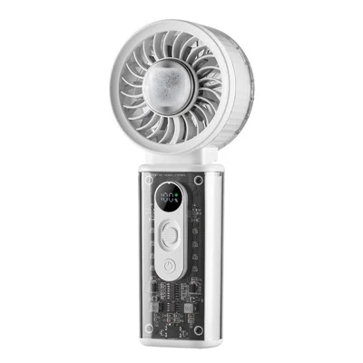 H06 Ventilateur portable pliable transparent avec refroidissement par semi-conducteur 3600 mAh, ventilateur de bureau et portatif à porter autour du cou - Blanc