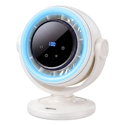 REMAX RS-ZF26 Wentylator ze światłem RGB w kształcie gwiazdy 3600 mAh, 100-stopniowa regulacja prędkości, automatyczne odchylanie, wentylator stojący - Beżowy