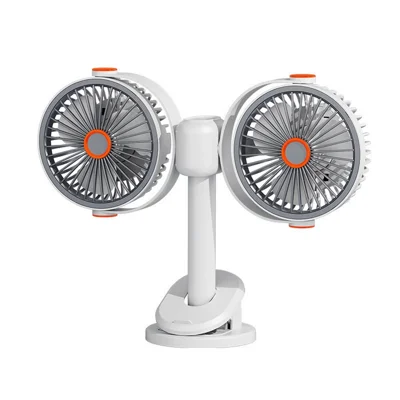 S19 Bærbar Dobbelt Hoved Klemmefan 5V 5W Vægholdnings- og Skrivebordsventilator til Kontor, Bil og Camping