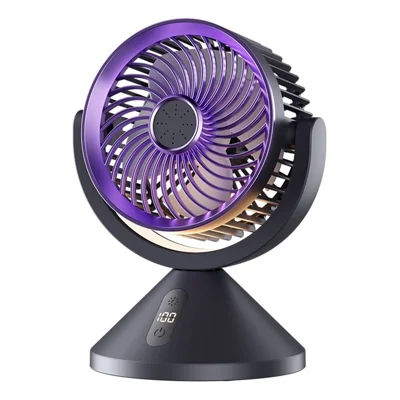 Y-7 Ventilateur de Bureau avec Affichage LED, 100 Niveaux de Vitesse Réglables, Ventilateur de Refroidissement Ajustable avec Veilleuse pour Chambre, Bureau, Camping - Gris Violet