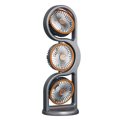 F17 3-hovedet skrivebordsventilator 5 hastigheder justerbar 360 grad vinkelfordeling med cirkulationsventilator og LED-lys - Grå