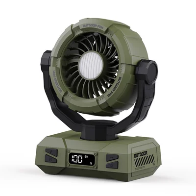 Y7 Bærbar Campingventilator med LED-lys, 100-trins justerbar køleventilator med fjernbetjening til telt og fiskeri - Grøn