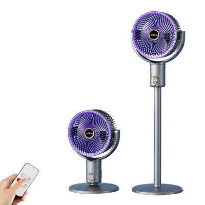 Ventilateur de bureau rechargeable JKJ-109 4500 mAh 5 vitesses, télécommande, oscillant, sur pied - Gris Violet