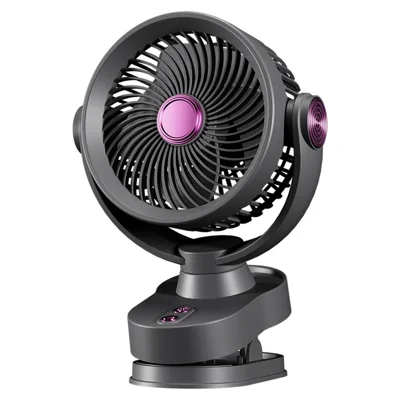 FS-001 USB Rechargeable Clip-On Oscillating Fan 3-Speed Adjustable with LED Light - Grey