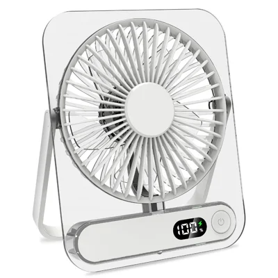 Ultra Thin Transparent USB Desktop Fan 5-Speed 1200mAh Rechargeable Quiet Cooling Fan for Office Travel - White