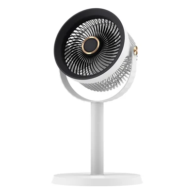 F900 5-trins USB skrivebordsventilator 4000 mAh genopladelig 360 graders rotation teleskopisk gulvventilator med natlys - Hvid+Sort
