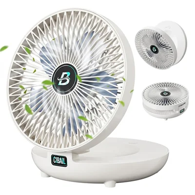 S1 Foldable Desk Fan 3-Speed USB-C Rechargeable Wall Mount Fan with 90 Degree Adjustable Angle - White