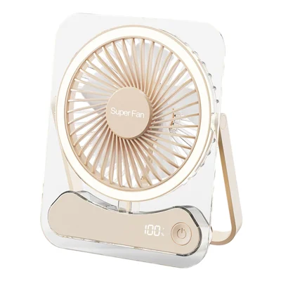 F10 Ventilateur de bureau pliable portable avec lumière LED, 5 vitesses, batterie 1200 mAh, refroidissement ultra fin - Beige
