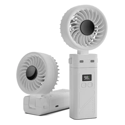 H01 Ventilateur portable détachable 5200 mAh, ventilateur de cou 6 vitesses avec banque d'alimentation et lampe de poche - blanc ivoire