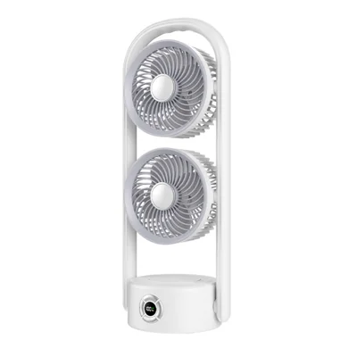 Dual Head Circulating Fan 5 Speeds 10H Timer Low Noise for Desktop Camping Bedroom - White
