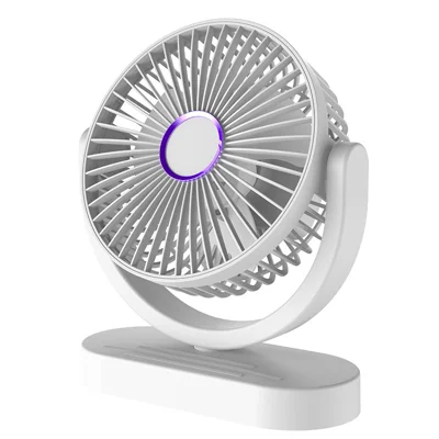 USB Skrivebordsventilator Genopladelig Lavstøjsdæmpet 360 Graders Rotation 3-Hastigheder til Hjem, Kontor, Værelse - Hvid