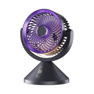 Y-7 LED-digitale display Cirkulationsventilator med 100 hastigheder, opladelig via USB-C med natlys - Grå Lilla