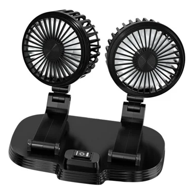 9626 360 Grados de rotación Doble Cabeza Ventilador de Refrigeración de Coche Recargable Dos Velocidades Ventilador de Escritorio - Negro