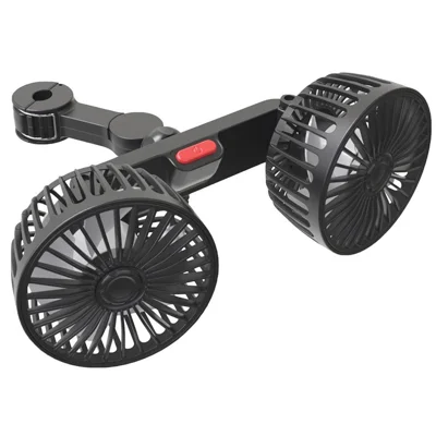 F4207 Rear Seat Car Fan 3 Speeds 5 Blades 360 Degree Rotatable Double Head Cooling Fan
