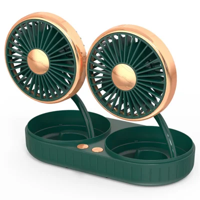 Ventilador de Refrigeración Universal para Automóvil con USB, Ventilador de Salpicadero de Doble Cabezal Giratorio 360 Grados, 3 Velocidades, para SUV, Caravana, Barco, Vehículos - Negro / Verde / Dorado