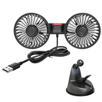 F4206 Ventilador de coche ajustable de 3 velocidades, giratorio 360 grados, con 2 cabezales
