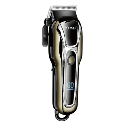 KEMEI KM-1990PG Portable High-Power Hair Trimmer LCD Digital Display Battery Powered Hair Clippers (with Oil Bottle) - Black