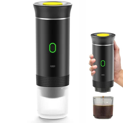 Máquina de Café Portátil com Aquecimento Elétrico, Máquina de Espresso para Viagem (Sem BPA, Sem FDA) - Preto