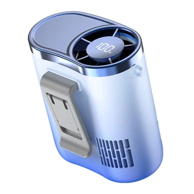 01 High Speed Waist Fan 100 Levels Adjustment 3000mAh Digital Display Portable Neck Fan for Outdoor Cooling - Blue