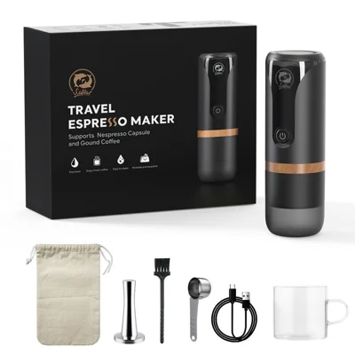 ICAFILAS YJ04 Travel Espresso Coffee Maker BPA-free No FDA Certified Capsules Coffee Machine with Cup and Tamper