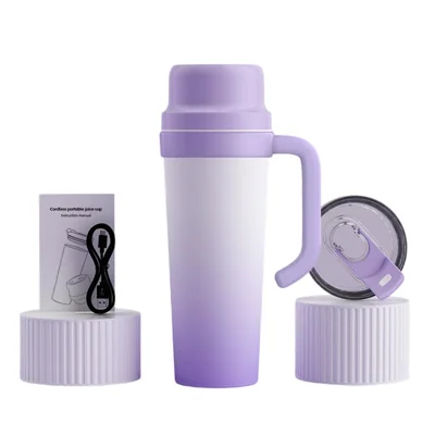 BDL-009PRO 2 en 1 Licuadora Extractora Inalámbrica con Asa, 650 ml, Vaso Portátil de Acero Inoxidable para Triturar Hielo (Sin BPA, Sin FDA) - Morado