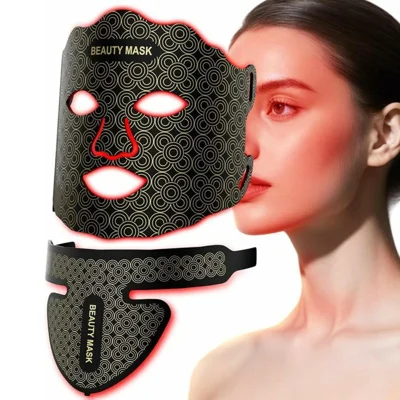Beauty Mask 7-Color LED Light Therapy Device for Face and Neck Skin Rejuvenation 3 Intensity Levels - Black