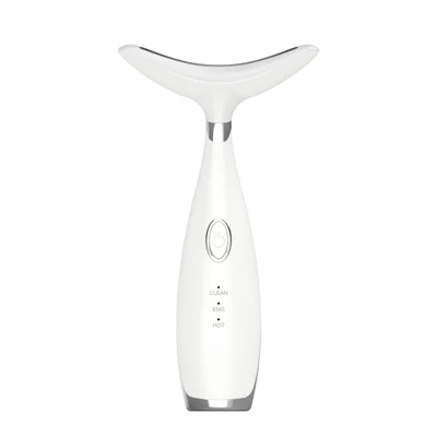 HX-05 Neck Face Care Device LED Light Therapy Anti-Wrinkle Sonic Vibration EMS Lifting Beauty Instrument - White + Silver Plated Ring