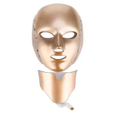 Máscara facial de LED de 7 colores para el cuidado de la piel facial y del cuello, máscara cosmética óptica para uso doméstico y de viaje - Oro / Enchufe estadounidense