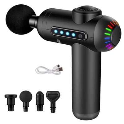 QY-M13 Mini Recargable 4-Engranaje Vibración Relajación Muscular Masajeador Alivio del Dolor Corporal Inalámbrico Tejido Profundo Fascia Masaje Pistola con 4 Cabezas de Masaje - Negro