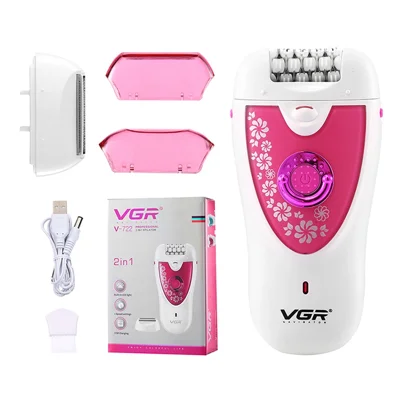 VGR V-722 3 em 1 Epilador Elétrico Portátil Multifuncional Máquina de Remoção de Cabelo para Rosto, Corpo e Perna - Rosa
