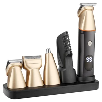 LK-881 5 in 1 Hair Trimmer for Men Electric Shaver Hair Clippers Cordless Nose Beard Razor Kit - Gold