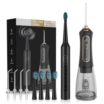 F6 IPX7 Waterproof Portable 5 Modes Rechargeable Electric Toothbrush with Water Flosser Oral Care Set - Black