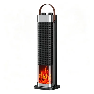 HQ30-300BS Smart Vertical Heater 2000W PTC Ceramic 3D Flame Effect Temperature Control Timer Space Heater for Indoor Heating, EU Plug - Black
