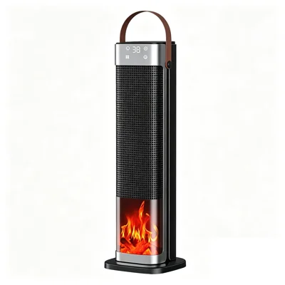 HQ30-300B Remote Control Standing Space Heater PTC Ceramic 2000W 3D Flame Effect Electric Heater with Timer, EU Plug - Black
