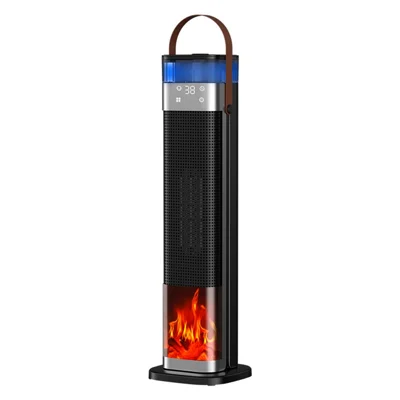 HQN218-28QD Space Heater 2000W PTC Ceramic Heating Humidification 3D Flame Remote Control Timer Tower Heater, EU Plug - Black