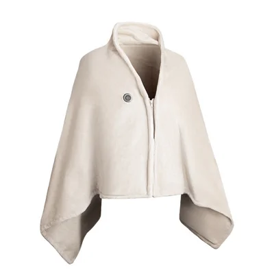 9-Zone Carbon Fiber Heated Flannel Shawl 3 Temperature Settings 15s Heating 5V USB Powered (without Power Bank) - Beige