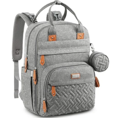 MH020 Großer Mutterschafts-Wickelrucksack mit hoher Kapazität, wasserdicht, Wickeltasche für Kinderwagen - Hellgrau