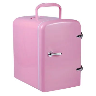 ETC4 4L Mini Koelkastje Auto Thuis Tweegebruik Beauty Cosmetische Koeler Draagbare Koelkast met Twee Kabels - EU Standaard - Roze