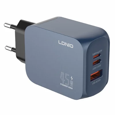 LDNIO Q6 45W GaN Charger Dual Port USB-C USB-A Fast Charging Station for Phone Tablet Laptop - Blue  /  EU Plug
