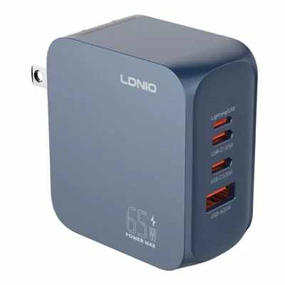 LDNIO Q7 65W GaN Charger 4-Port Smart Distribution Laptop iPhone Android Fast Charging Station - Blue / US Plug