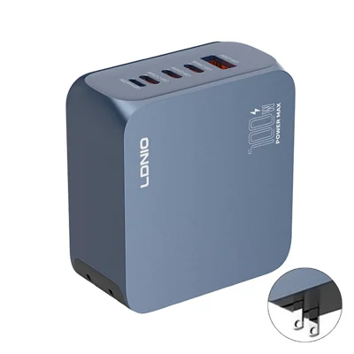 LDNIO Q8 100W 5-Port Fast Charging Station USB-C iP (5-14) USB-A GaN Charger for Laptop Tablet Phone - Blue / US Plug