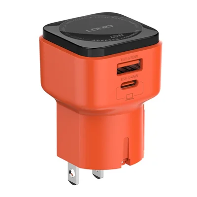 LDNIO Q2420 45W GaN Fast Charger with USB-C Cable Dual Port USB-C USB-A Global Travel PD Fast Charging Adapter - Orange