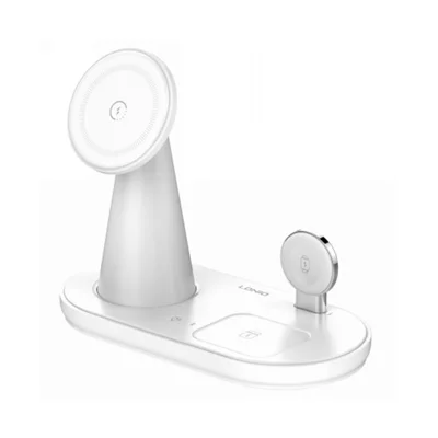 LDNIO WL01 5-in-1 Multifunctional Wireless Charging Station 15W Magnetic Charger Stand for Phone Watch Earbuds with Night Light - White